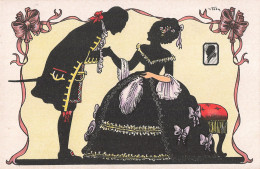 Illustrateur Steen CPA Illustration Baroque Femme Robe Plume Couple Homme Baise Main - Autres & Non Classés