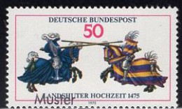 GERMANY(1975) Knights Jousting. MUSTER (specimen) Overprint. 500th Anniversary Of Wedding Of Landshut. Scott No 1167. - Andere & Zonder Classificatie