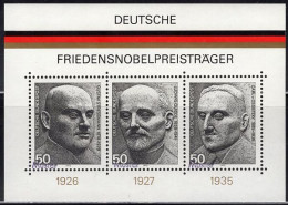 GERMANY(1975) Stresemann. Quiddde. Van Ossietzky. S/S With MUSTER (specimen) Overprint. Nobel Peace Prize Winners. Scott - Otros & Sin Clasificación