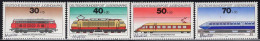 GERMANY(1975) Locomotives. Set Of 4 With MUSTER (specimen) Overprint. Scott No B517-20. - Sonstige & Ohne Zuordnung