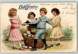 10684621 - Kinder Tanzen Um Korb Mit Huhn Und Ostereiern Lithographie - Easter