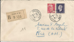 SOLDES - 1951 - N° 701 Et 719A Sur Lettre RECOMMANDEE - PARIS Vers NICE  21/11/1951 - Cartas & Documentos