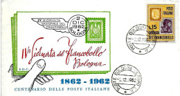 ITALIA ITALY - 1962 BOLOGNA 4^ Giornata Francobollo Annullo Fdc Su Busta Speciale Ass.Fil. Con Annullo Ordinario - 567 - Stamp's Day