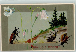 10674621 - Froehliche Pfingsten Maikaefer Schlagen Glockenblumen An Tiere Vermenschlicht Lithographie - Sonstige & Ohne Zuordnung