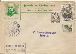 SOLDES - 1946 - N° 754 Seul Sur Enveloppe Officielle - JOURNEE Du TIMBRE  METZ  - 29/06/1946 + VIGNETTES MUTUALITE RRR - Covers & Documents