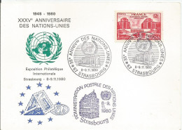 SOLDES - 1980 - N° 818 Oblitéré Seul Sur Carte Commémorative - NATIONS UNIES - STRASBOURG  8-9/11/1980 - Brieven En Documenten