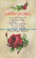 R625129 Birthday Greetings. Your Birthday Is Coming Along Again. Birthday Series - Monde