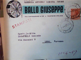 BUSTA DITTA BALLO  TORINO ARTICOLI LAMIERA  VB1957<  JW6642 - Altri Monumenti, Edifici