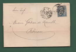 Lettre Cachet Paris 21 04 1896 Timbre 15 Cts Type Sage Adressée à Rouen à Mr Gadeau De Kerville - Cachets Manuels