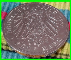 ALEMANIA MONEDA DE 5 MARK AÑO 1914 FRIEDRICH WILHELM II PREUSSEN CIEN AÑOS DE ANTIGÜEDAD SIN CIRCULAR - 2, 3 & 5 Mark Argento