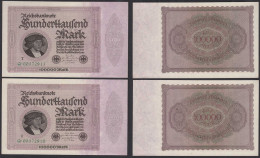 2 Stück Ro 82c - 100-tausend Mark T 1923 Pick 83c AUNC (1-) Seltene Serie Q Paar - Sonstige & Ohne Zuordnung