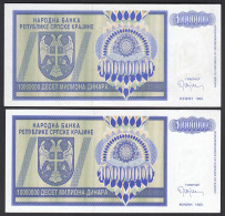 2 Stück Bosnien Herzegowina - 10 Millionen Dinara 1993 Pick 144a AUNC (1-) - Bosnia And Herzegovina