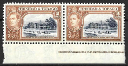 TRINIDAD & TABAGO.....KING GEORGE VI..(1936-52.)...SG247......2c X IMPRINT PAIR......1 X MH...1 XMNH.... - Trinidad & Tobago (...-1961)