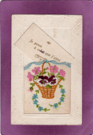 Carte Avec Bords Damassés Pochette Brodée Avec Petit Message  à L'intérieur - Embroidered