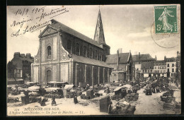 CPA Boulogne-sur-Mer, L'Eglise Saint-Nicolas, Un Jour De Marché  - Boulogne Sur Mer