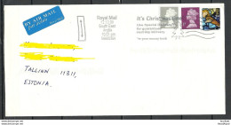 GREAT BRITAIN 2009 Air Mail Cover To Estonia Elizabeth II Christmas Noel + Christmas Slogan Cachet - Covers & Documents