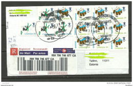 KANADA Canada 2015 Registered Letter To Estonia With Many Icehockey Stamps Eishokey - Jockey (sobre Hielo)