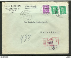 Estland Estonia 1938 Registered Commercial Cover Firmenbrief To Finland Karhula - Estland