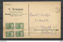 Estland Estonia 1921 Business Card With German Advertising & Michel 15 As 4-block To Netherlands Utrecht - Estland