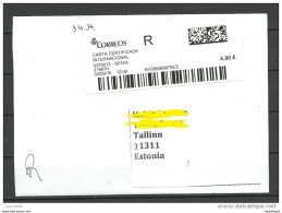 SPAIN Espana 2016 Registered Letter To Estonia - Storia Postale