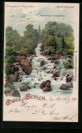 Lithographie Berlin-Kreuzberg, Wassersturz Im Victoria-Park, Halt Gegen Das Licht: Illumination  - Kreuzberg