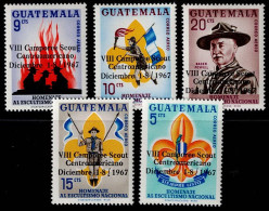 GUA-01- GUATEMALA 1967 - MNH - SC#:C376-380 - SCOUTS- BOY SCOUTS CAMPOREE OVPTD - Guatemala