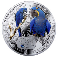 Zambia Silver Plated Commemorative Badge,scarlet Macaw - Animals