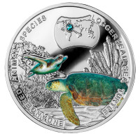 Zambia Silver Plated Commemorative Badge,sea Turtle - Animales