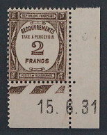 Frankreich PORTO 66 ** 2 Fr. Braun, Eckrand + DRUCKDATUM, Postfrisch, KW 675,-€ - 1859-1959 Neufs