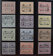 SCHWEIZ EISENBAHNMARKEN, 12 Verschiedene Viererblocks, Zentrum-Stempel, SELTEN - Chemins De Fer