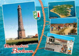 72898008 Borkum Nordseebad Leuchtturm Fliegeraufnahme Suedstrand Kurpromenade Bo - Borkum