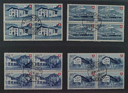 SCHWEIZ VIERERBLOCKS Pro Patria Ex 1946/49, SBK B33-45 ZentrumStempel, 340,-SFr - Gebraucht