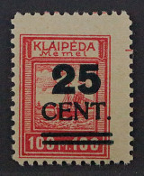 1923, MEMEL 235 II ** Grüner Aufdruck 25 C. Type II, Postfrisch, Geprüft 6000,-€ - Memelgebiet 1923