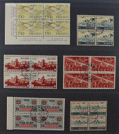 SCHWEIZ 1938/49 FLUGPOST, 6 Hochwertige Viererblocks Mit Zentrum-Stempel, 985,-€ - Used Stamps