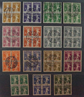 SCHWEIZ Tellknabe 15 Teils Hochwertige VIERERBLOCKS, Zentrum-Stempel, 1010,-SFr - Usados