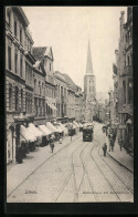 AK Lübeck, Breitestrasse Mit Jacobikirche Und Strassenbahn  - Tramways