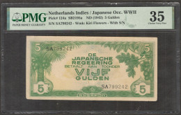 Netherlands Indies Japanese Occ 5 Gulden SA 799242 1942 PMG 35 Ch VF RARE - Indonesia