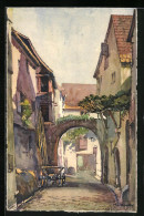 CPA Illustrateur Riquewihr, Vue De La Rue Avec Torbogen  - Riquewihr