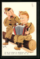 Künstler-AK Sign. Henry: Belgische Soldaten Beim Musizieren Mit Mundharmonika  - Andere & Zonder Classificatie