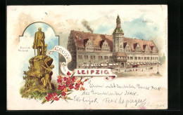 Lithographie Leipzig, Bismarck Denkmal, Rathhaus  - Leipzig