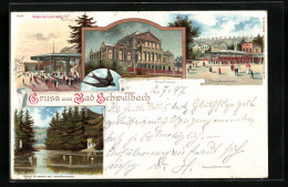 Lithographie Bad Schwalbach, Kurhaus Am Abend, Stahlbrunnen, Kurpark  - Bad Schwalbach