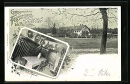 Lithographie Planegg, Gasthaus Forsthaus Kasten, Inneres Kneipzimmer  - Jacht