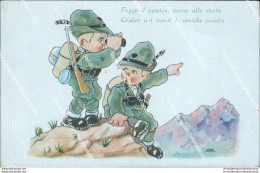 Bz277 Cartolina Militare Bambini Fugge Il Nemico Vedette Alpine Illustratore - Autres & Non Classés