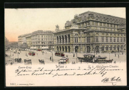 AK Wien I., Opern-Ring Mit Hof-Opern-Theater, Pferdekutschen Und Strassenbahn  - Tramways