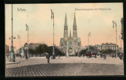 AK Wien, Maximiliansplstz Mit Votivkirche, Strassenbahn  - Tranvía