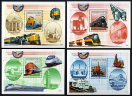 Guinea 2000 MNH 4 MS Set, Trains, Railway Stations, Engine - Treinen
