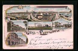 Lithographie Ludwigshafen A. Rh., Soda- Und Anilinfabrik, Wirtshaus Zum Goldenen Anker, Totalansicht  - Ludwigshafen