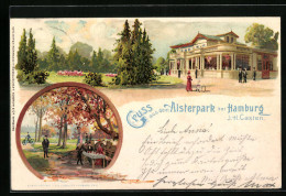 Lithographie Hamburg-Fuhlsbüttel, Restaurant Alsterpark, Parkpartie  - Noord