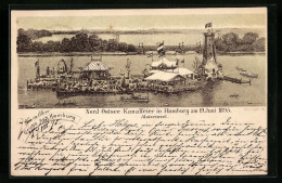Vorläufer-Lithographie Hamburg-St.Georg, Nord-Ostsee-Kanalfeier Am 19. Juni 1895, Alsterinsel  - Mitte
