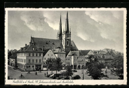AK Saalfeld /Saale, St. Johanniskirche Und Marktplatz  - Saalfeld